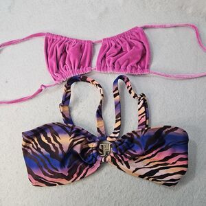 2 Bikini Tops *ICONS Swim City Sz S Zebra Bandeau & *LOVE & SPORTS Sz M Velour